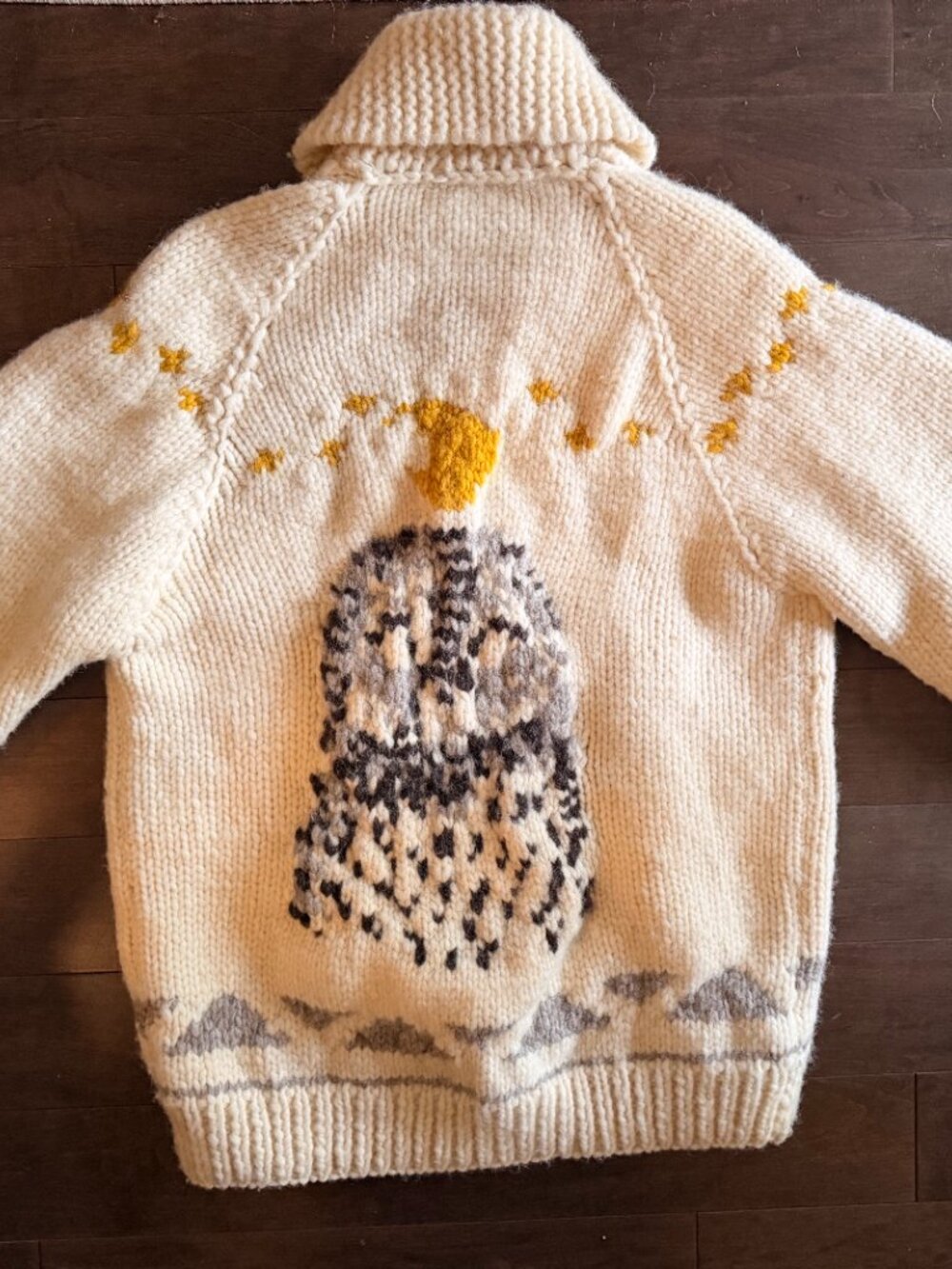 Handmade Cowichan Style Sweater with Owl Design - Picture 3 of 5